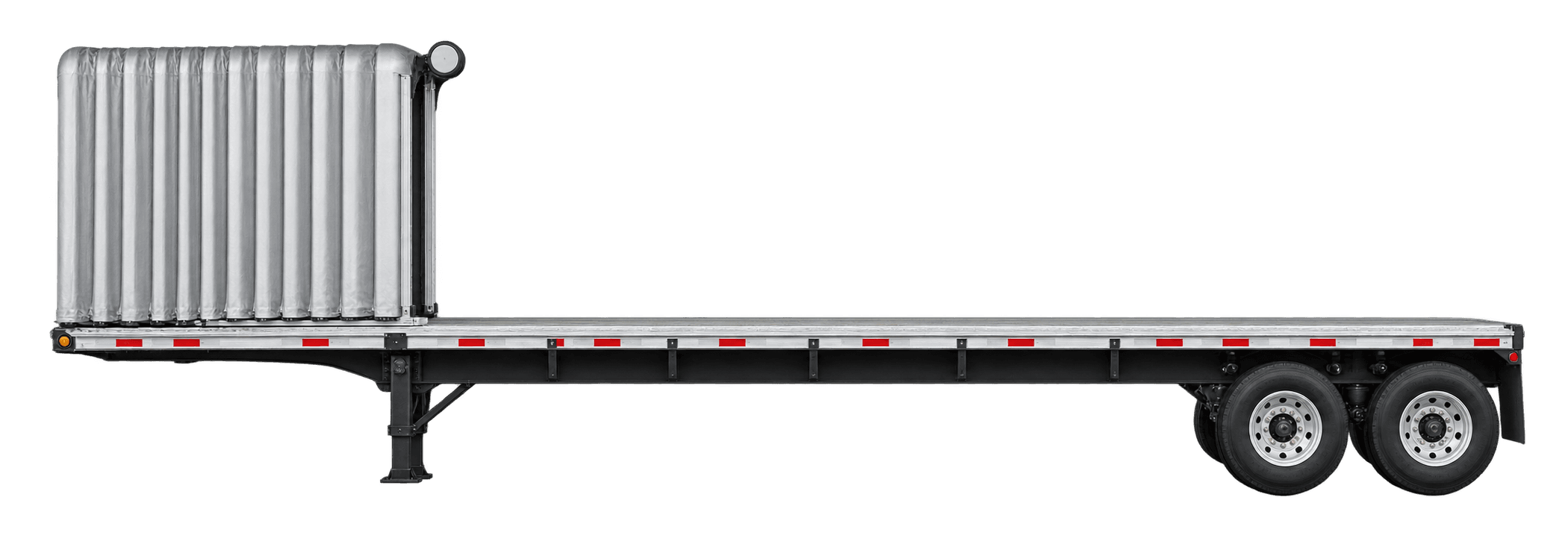 Side view of a Roll-Tite covered flatbed trailer