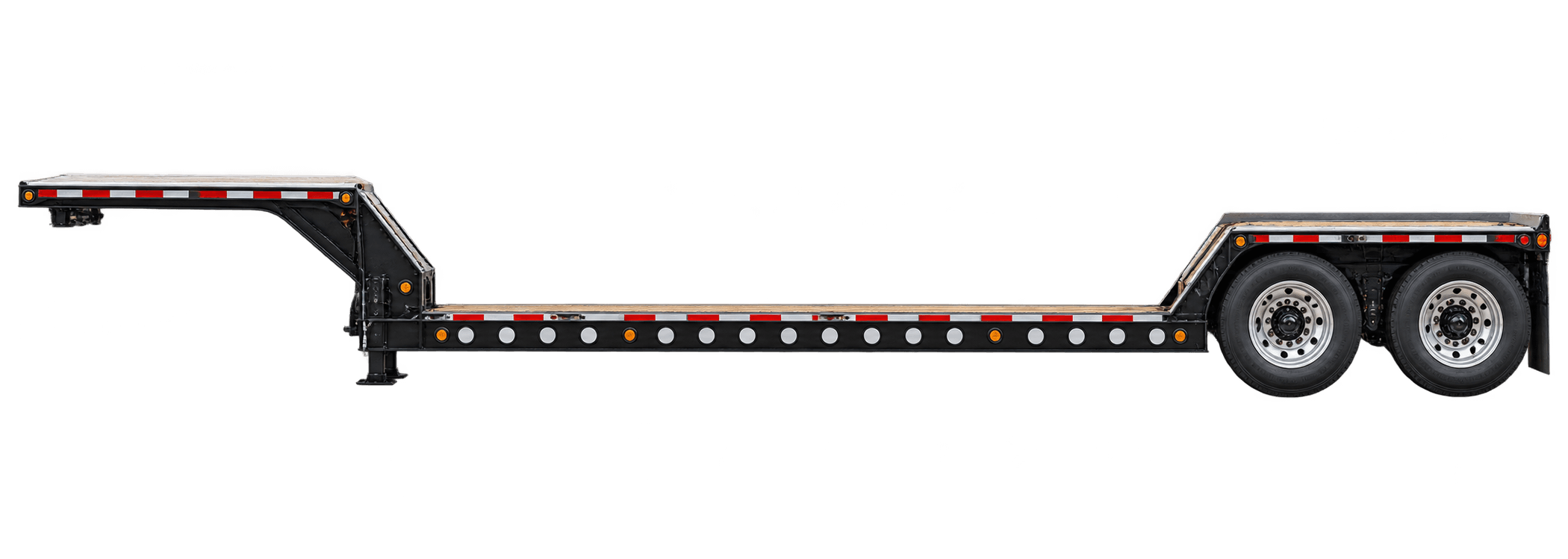 Side view of a tandem step deck trailer